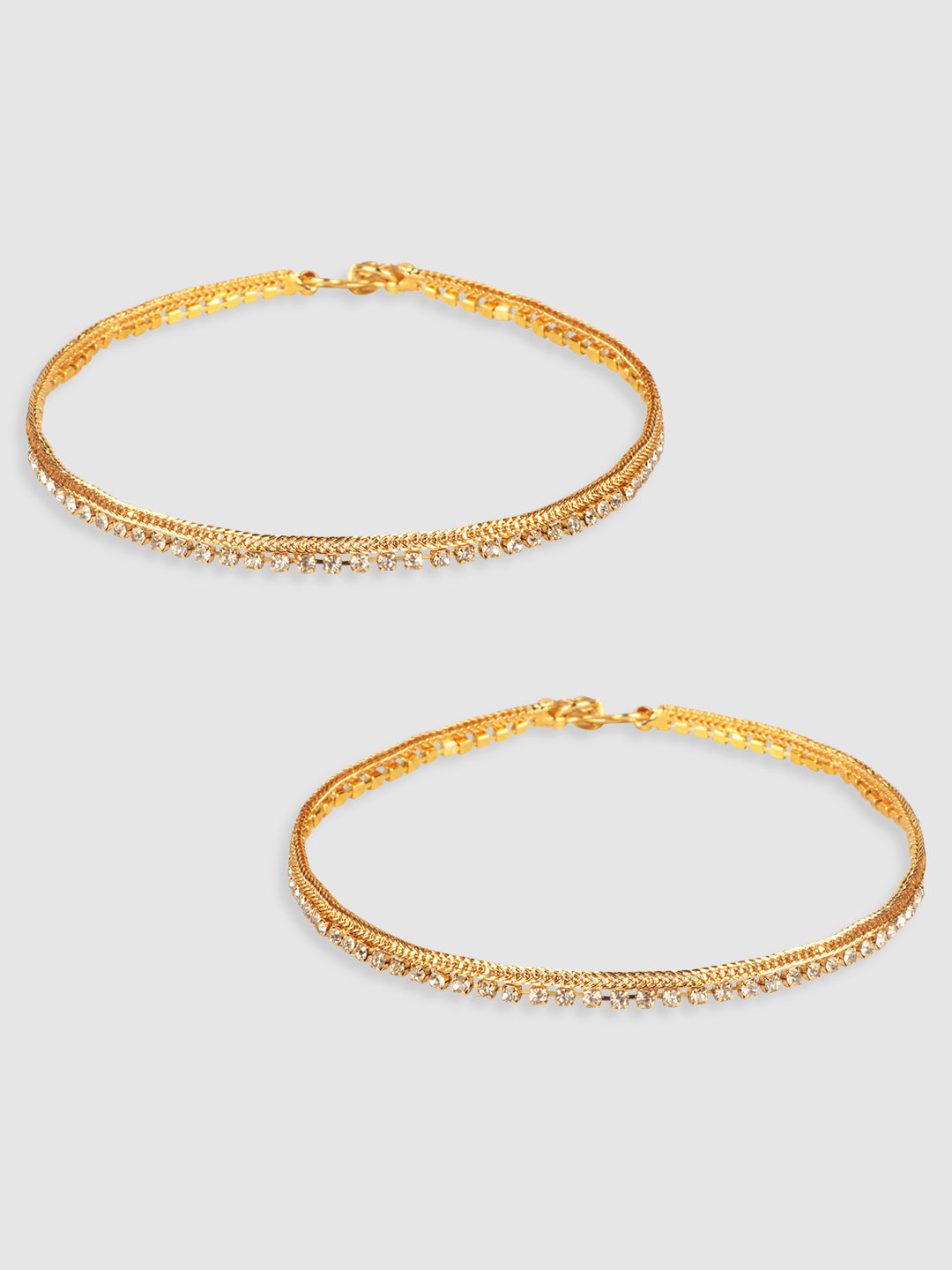 Set Of 2 Gold-Plated Stones-Studded Designer Anklets