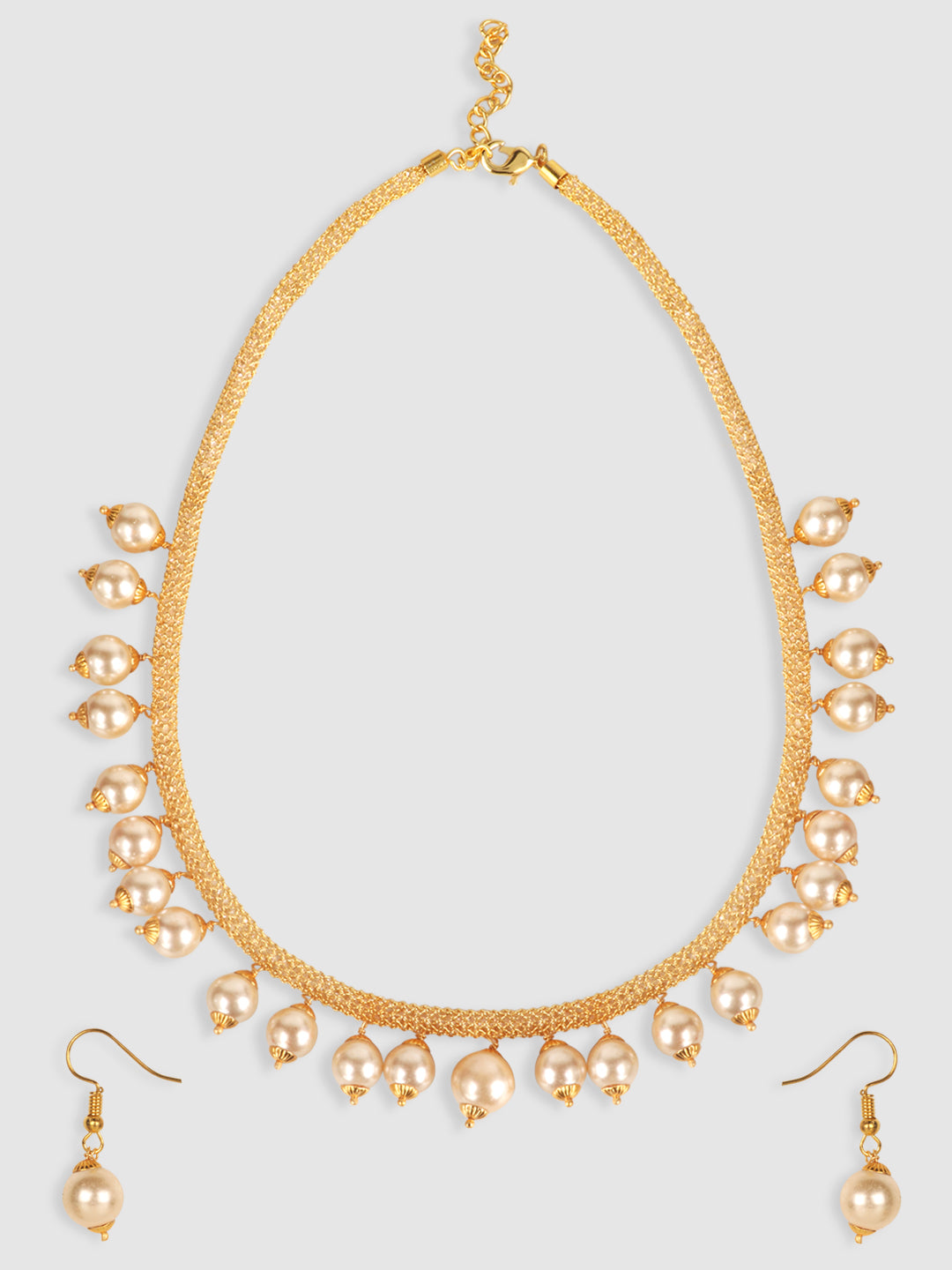 Gold-Plated Off White Beaded Handcrafted Jewellery Set