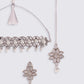 Silver-Toned White Stone Studded & Beaded Choker Jewellery Set