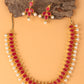 Gold-Plated Red & White Stone-Studded & Beaded Traditional Jewellery Set