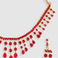Pink & Gold-Plated Stone-Studded Leaf Shaped Jewellery Set