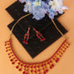 Pink & Gold-Plated Stone-Studded Leaf Shaped Jewellery Set