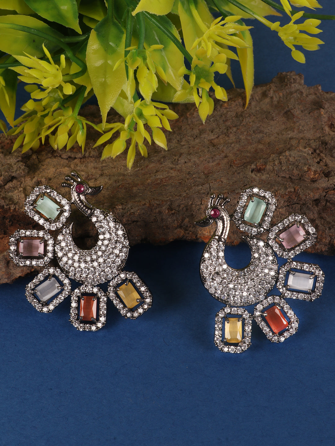 Multicoloured Peacock Shaped Jhumkas Earrings