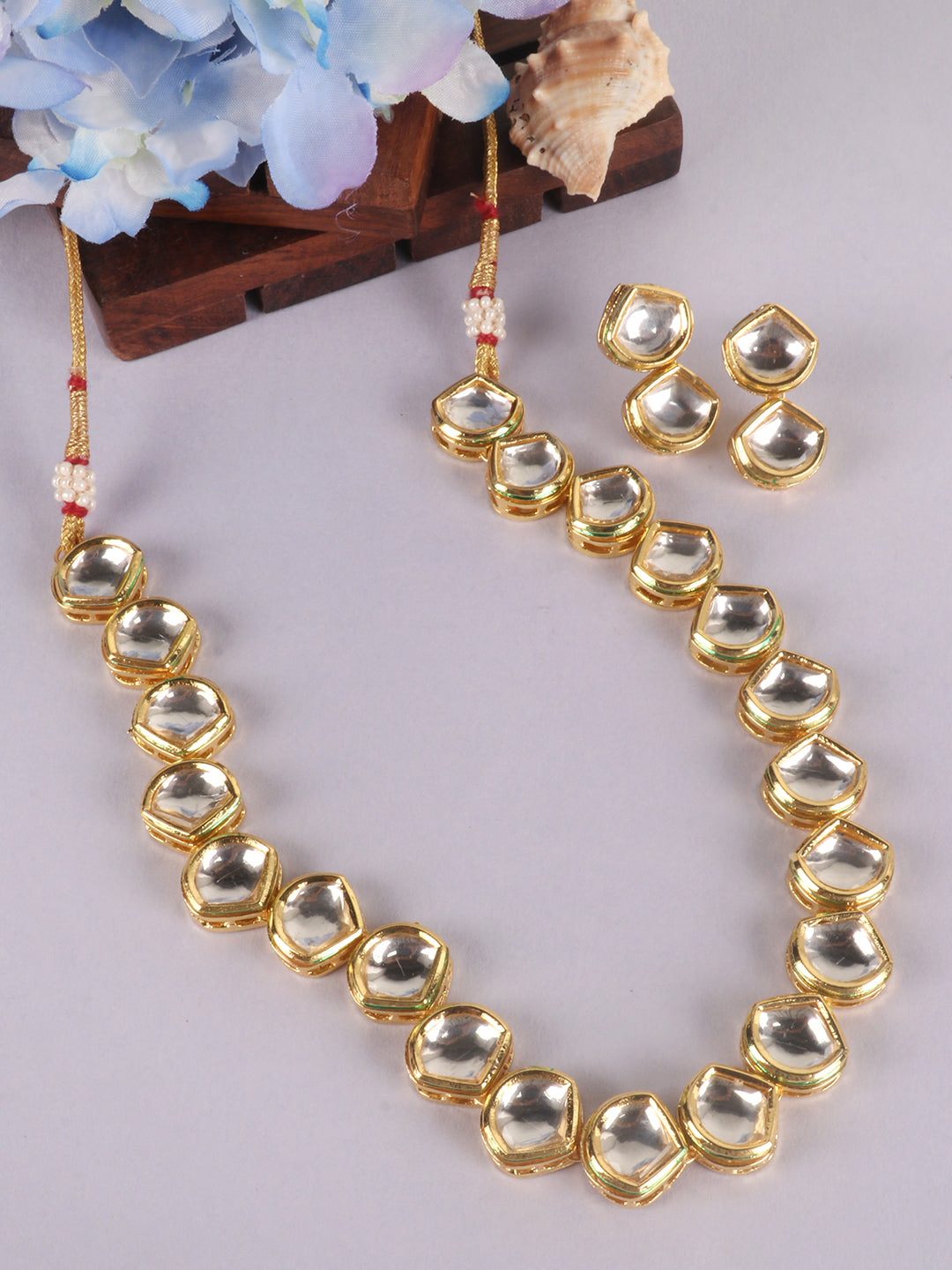 Gold-Plated White Kundan-Studded Handcrafted Jewellery Set