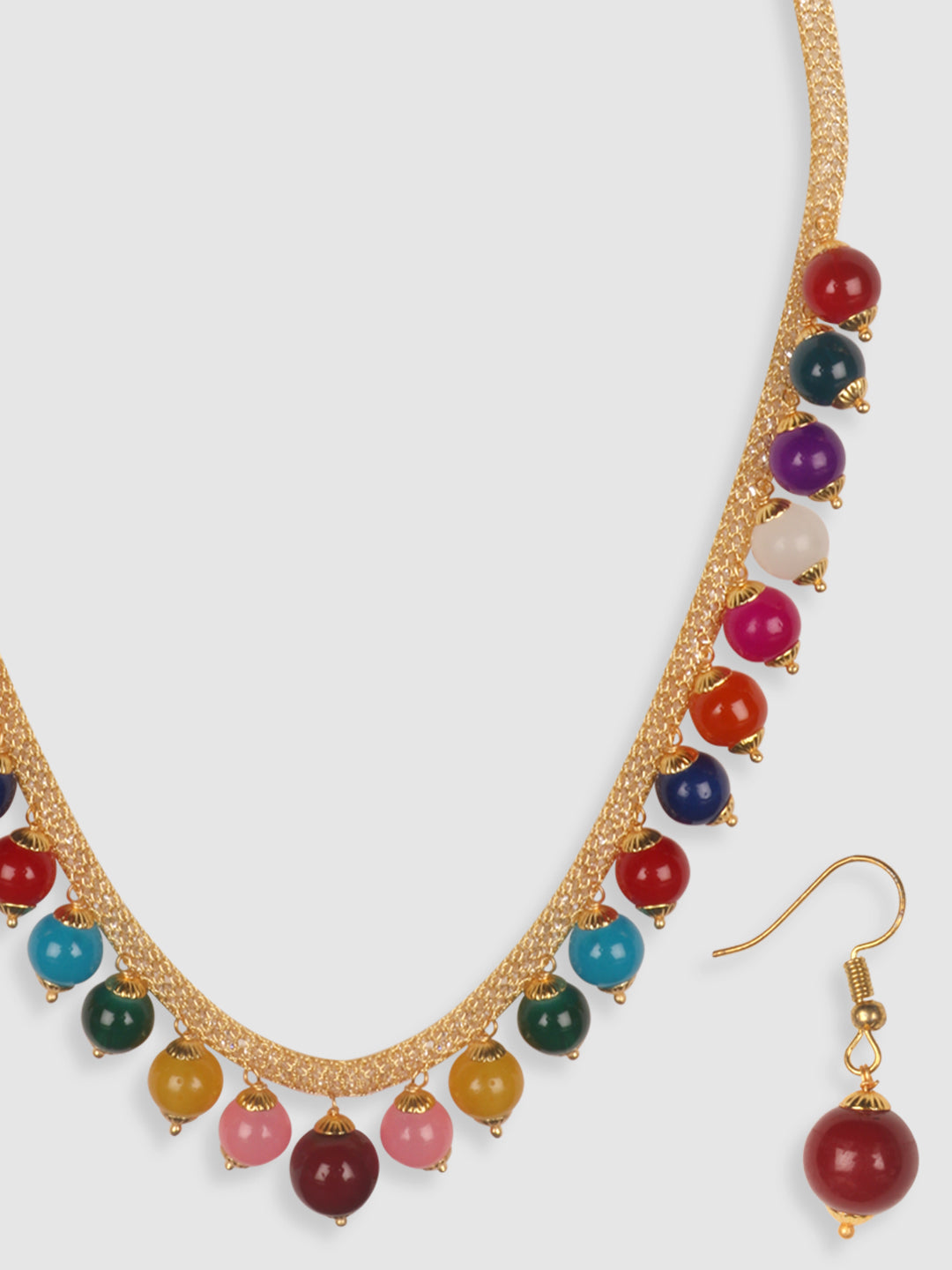 Multcoloured Gold-Plated Handcrafted Pearl Necklace with Earrings