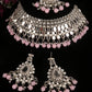 Silver Plated Pink beads Mirror Necklace Set
