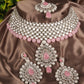 Silver Plated mirror Necklace set with Pink Beads