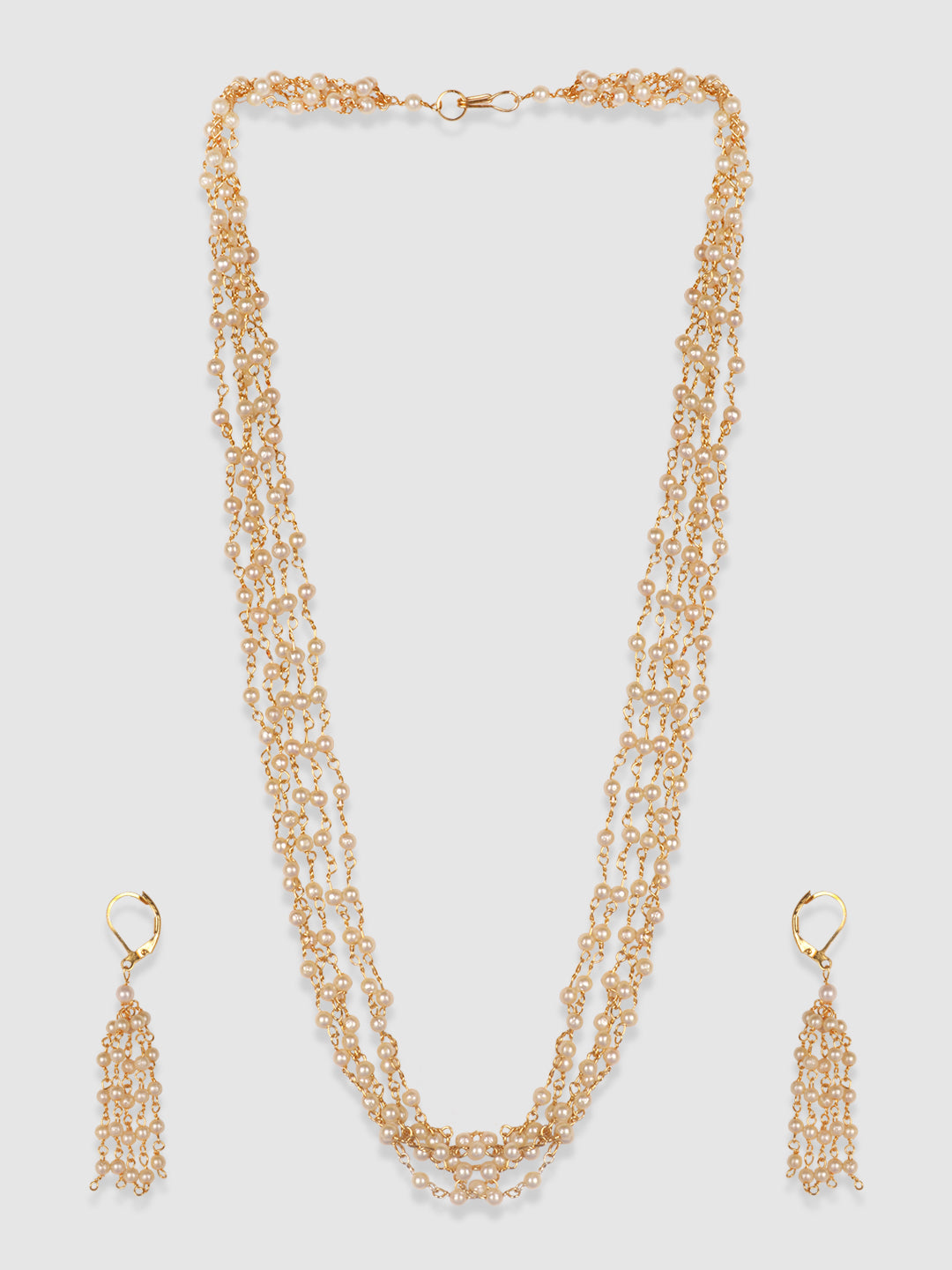 Off White & Gold-Toned & Plated Layered Classy Pearl Jewellery Set