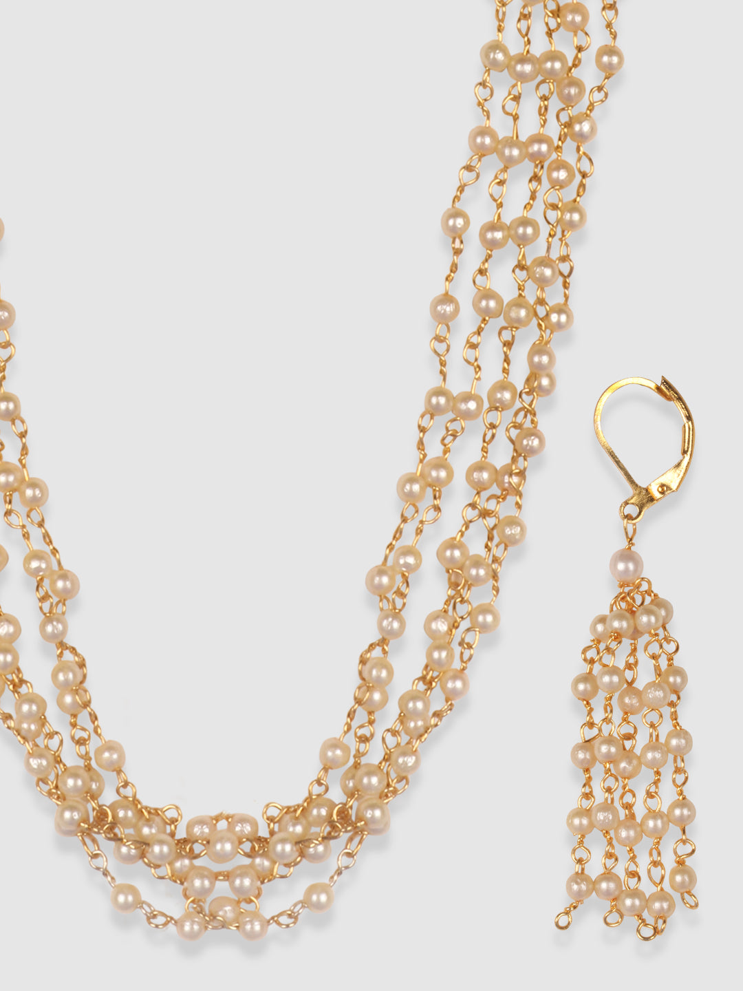 Off White & Gold-Toned & Plated Layered Classy Pearl Jewellery Set