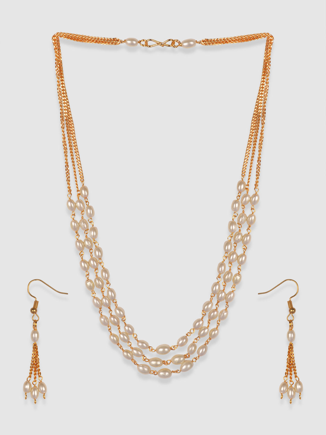 Gold-Toned & White Gold Plated Layered Jwellery Set