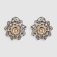White Floral AD & Kundan Studded Rhodium Plated Stud Earrings