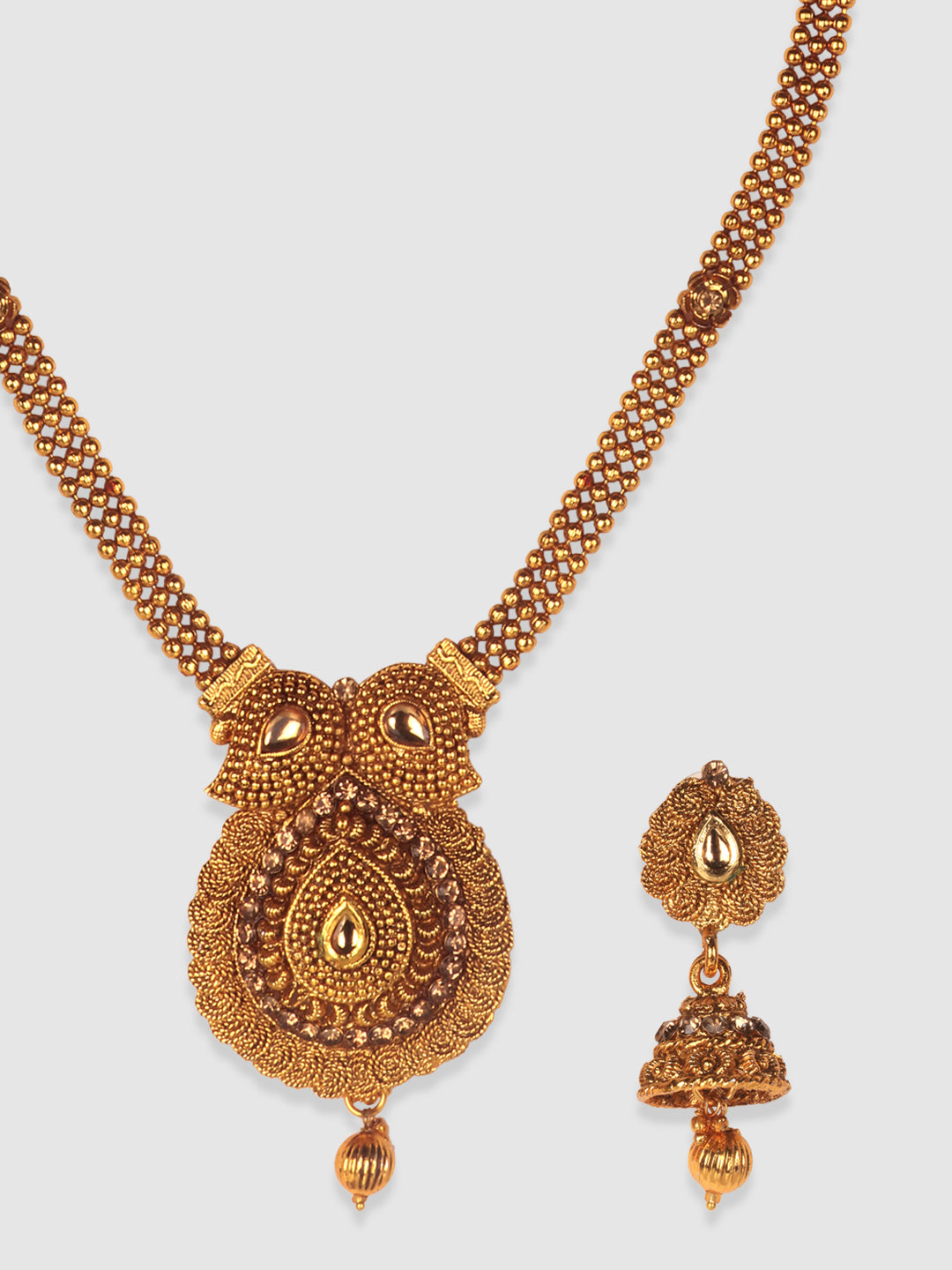 Gold-Plated Beige Stone-Studded Jewellery Set