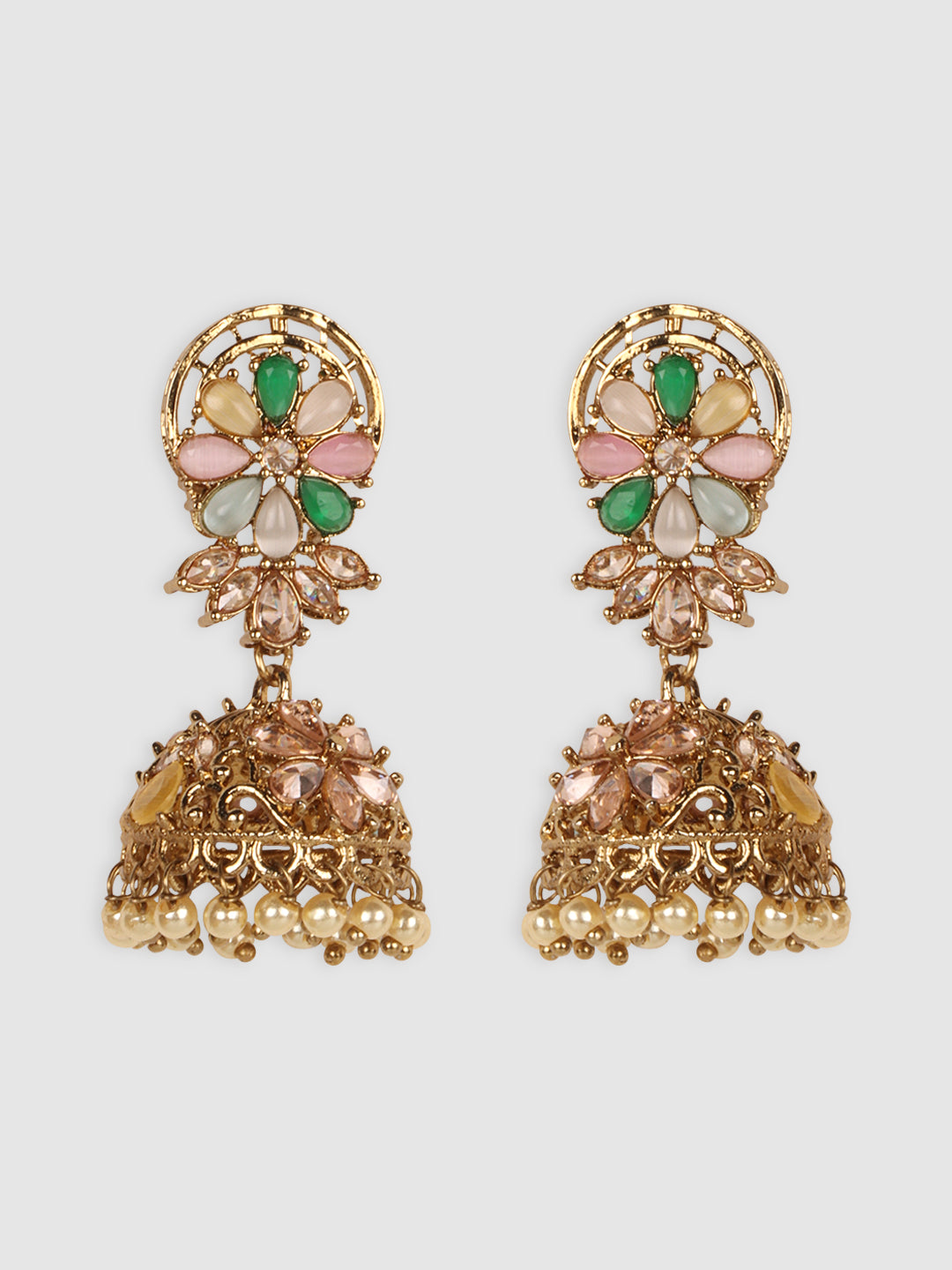 Multicoloured Floral Gold-Plated Jhumkas Earrings