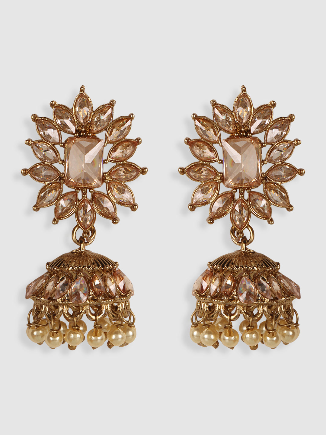 Gold-Plated Floral Artificial Stones Jhumkas Earrings