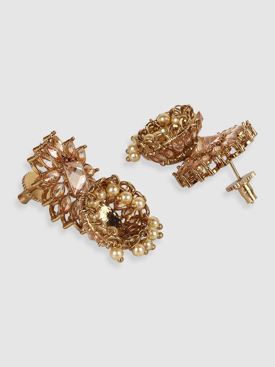 Gold-Plated Floral Artificial Stones Jhumkas Earrings
