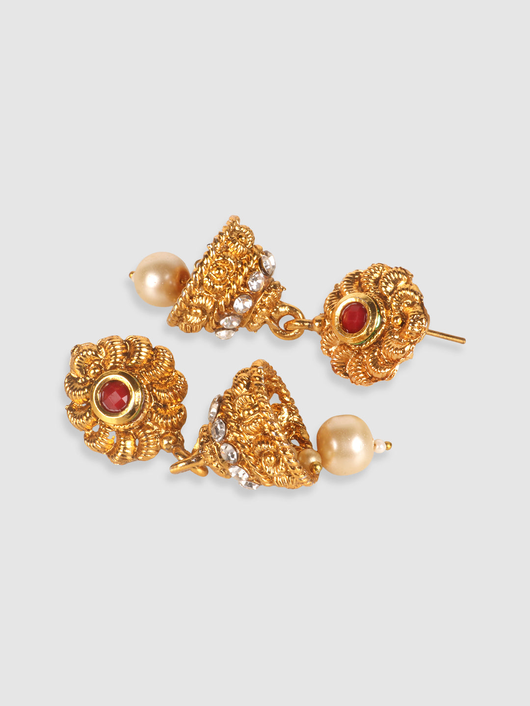 Gold-Plated & White Stone-Studded & Beaded Jewellery Set
