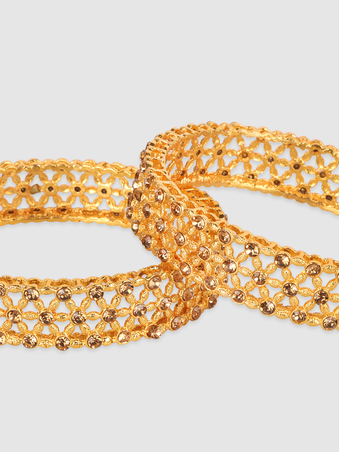Womens Set of 2 Gold American Diamond Stone Studded Bangles