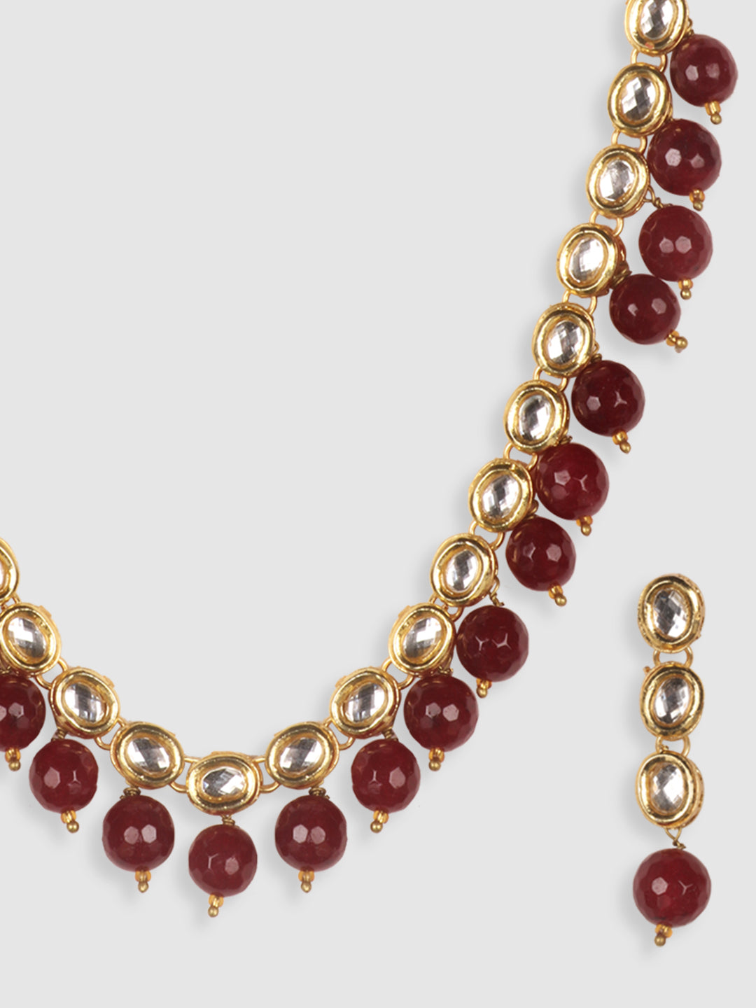 Women Maroon & Gold-Toned Kundan Beaded Necklace Set