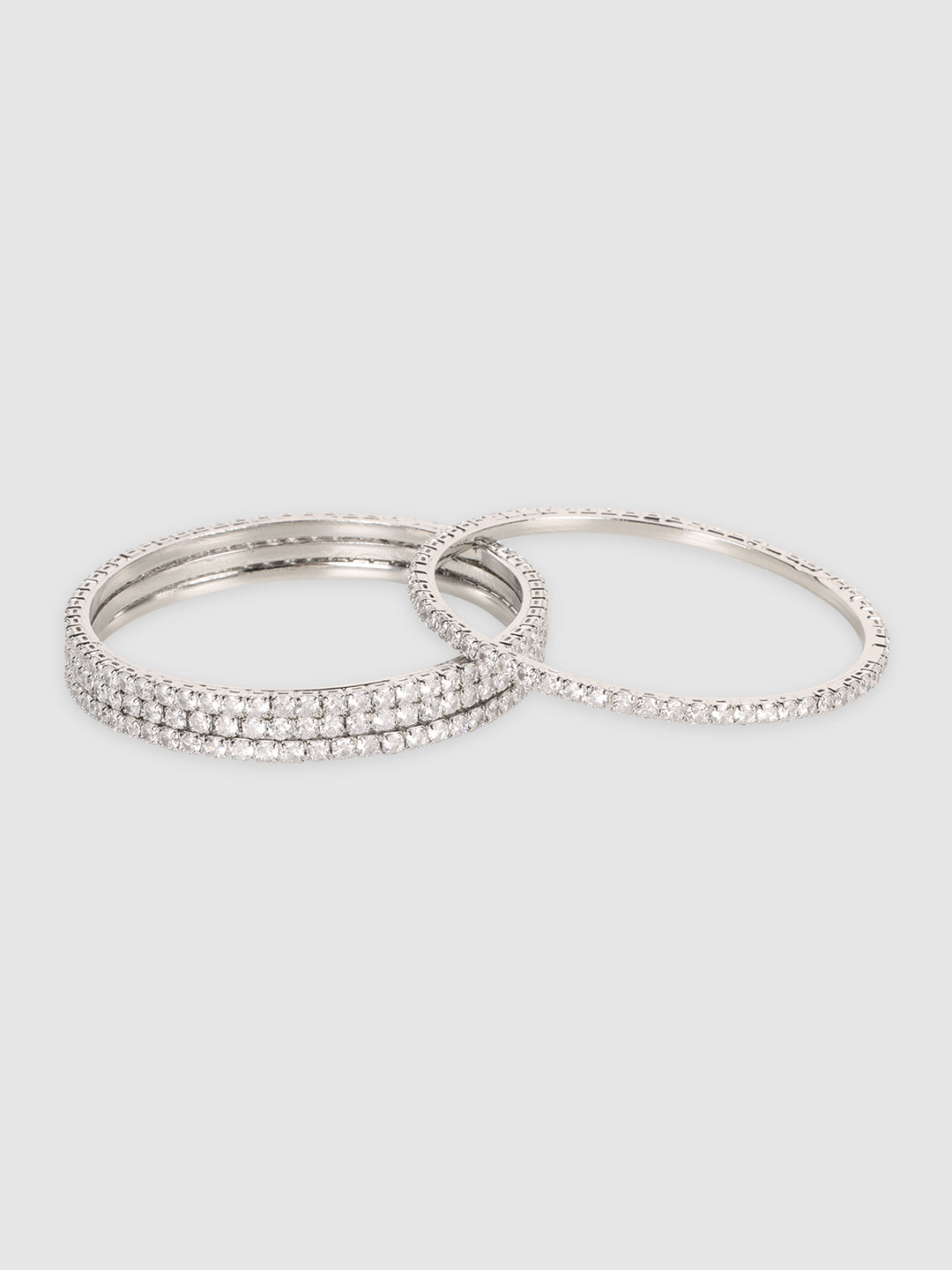 Set of 4 White Silver-Plated American Diamond Studded Bangles