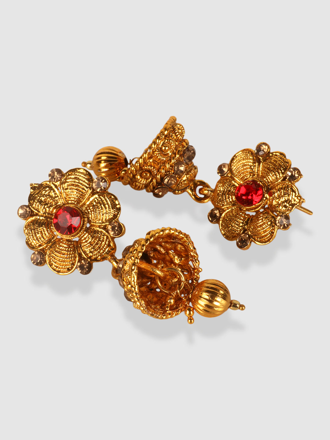 Gold-Toned & Red Stone-Studded Choker Jewellery Set