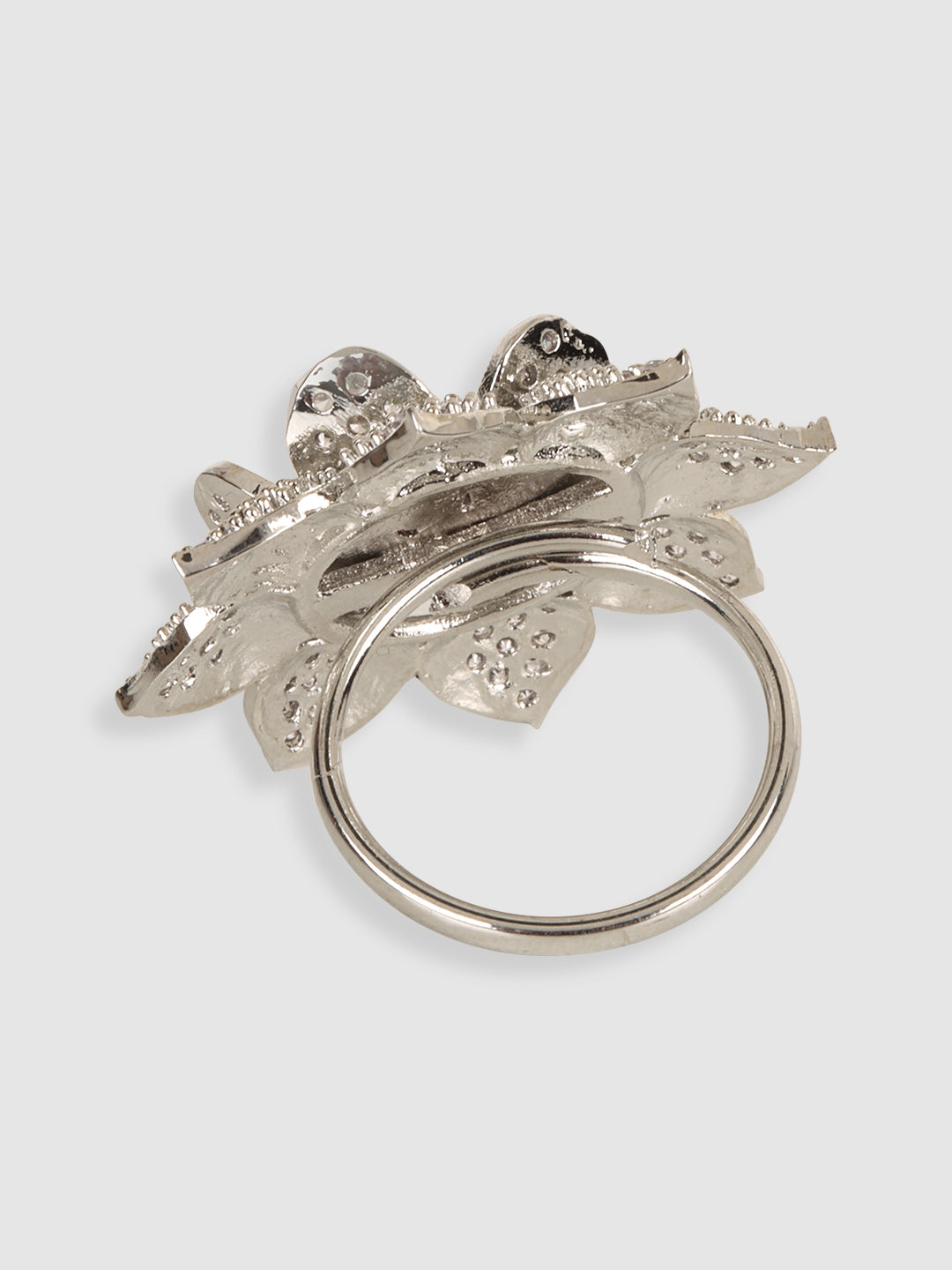 Rhodium-Plated American Diamonds Studded CocKtail Ring