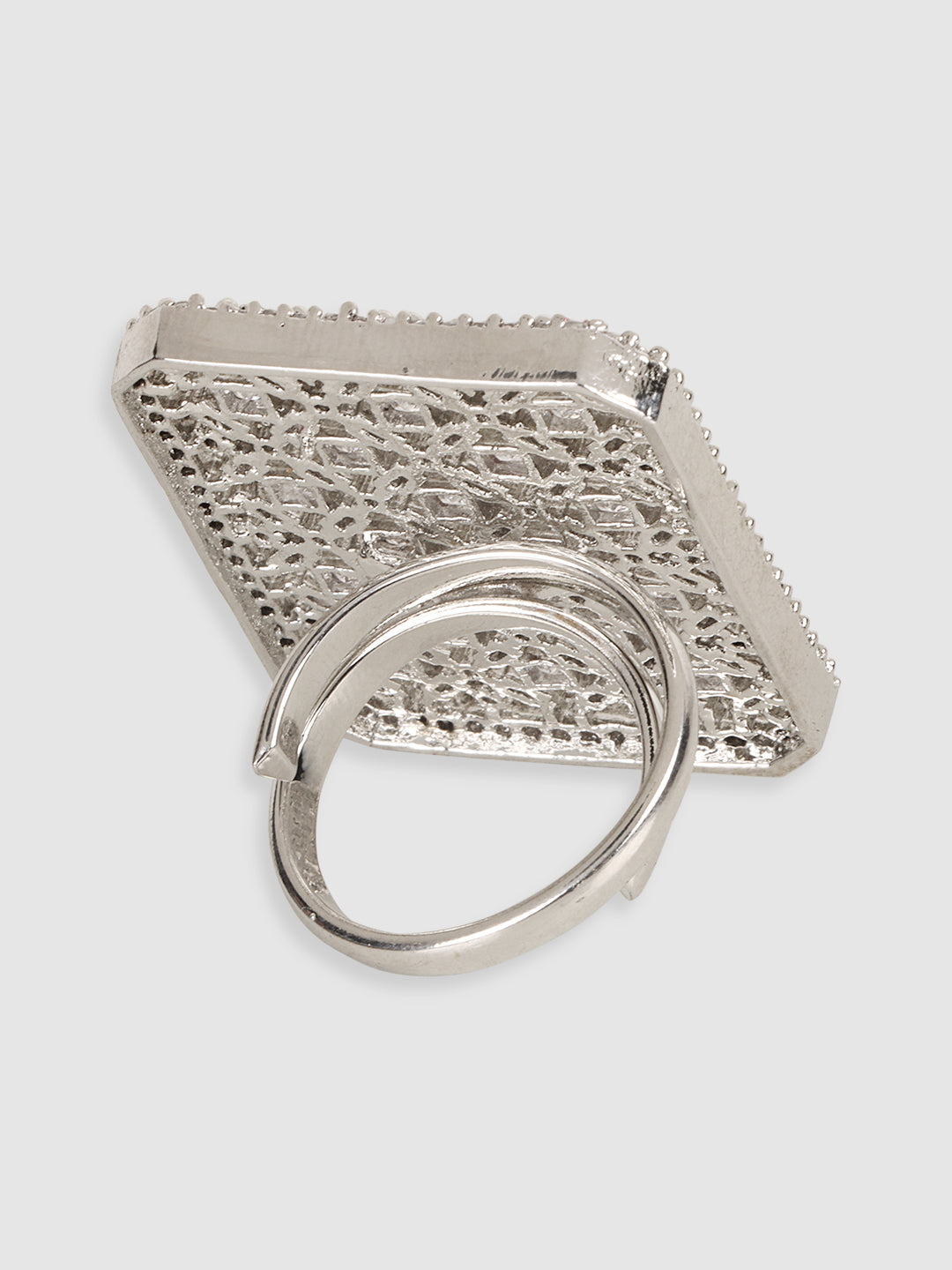 Silver-Toned Rhodium-Plated & AD Stone-Studded Finger Ring