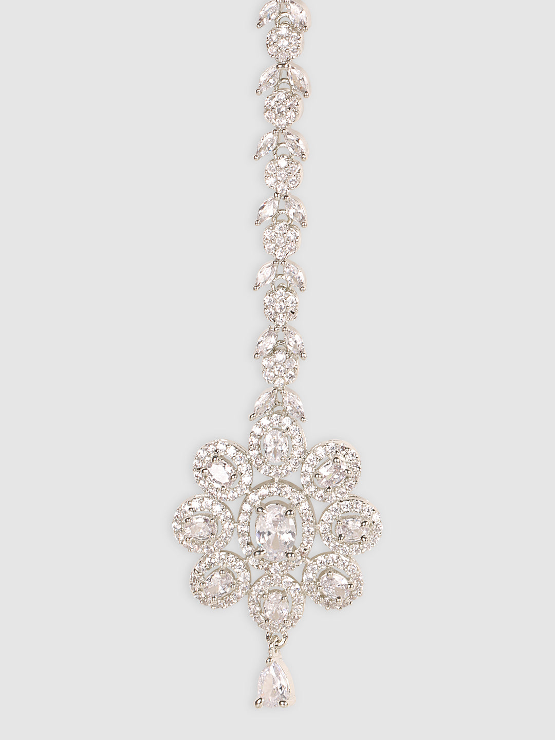 Silver-Plated White AD-Studded Handcrafted Maang Tikka