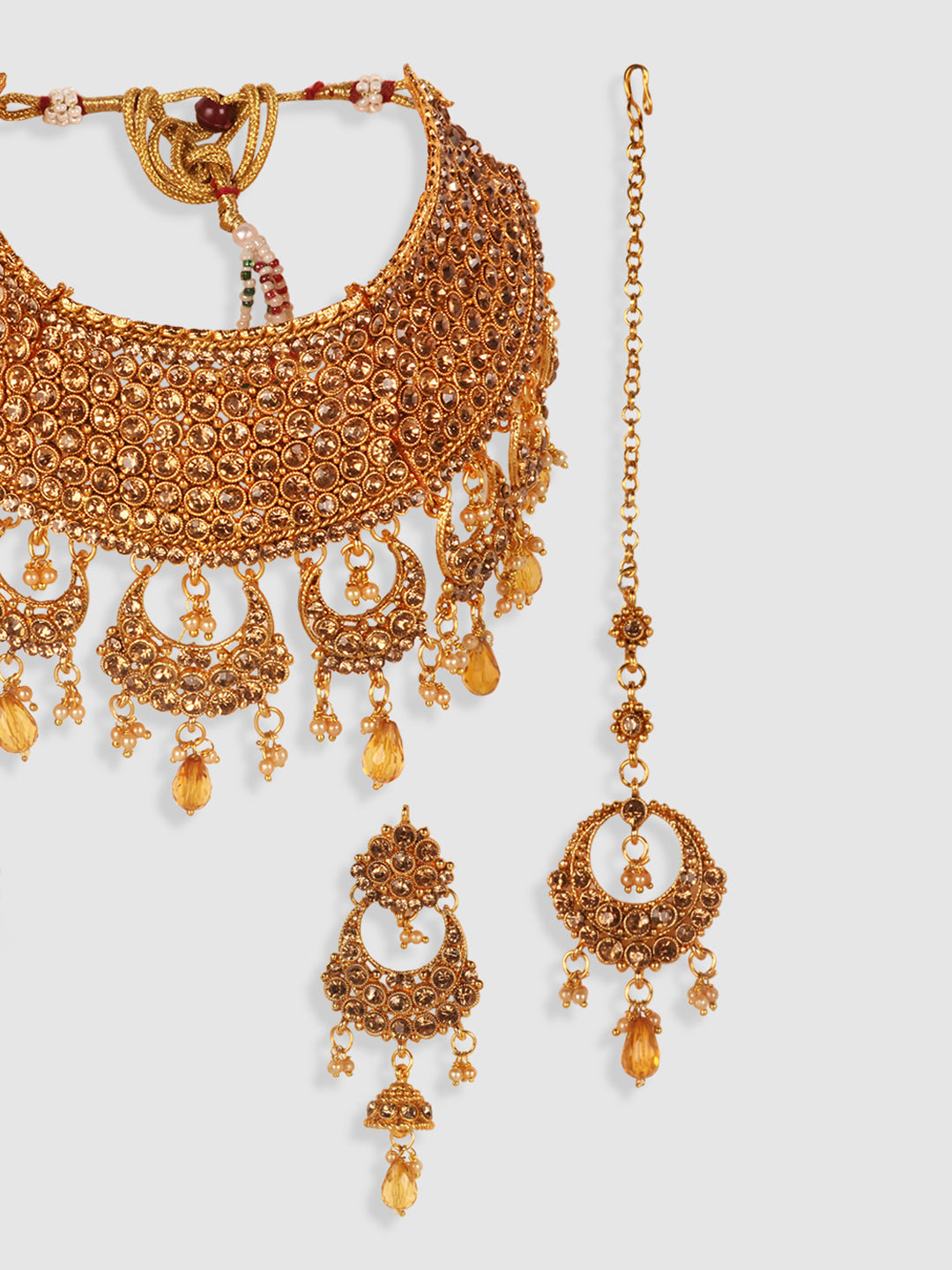 Gold Plated Choker Jewellery Set with Earring & Maangtika