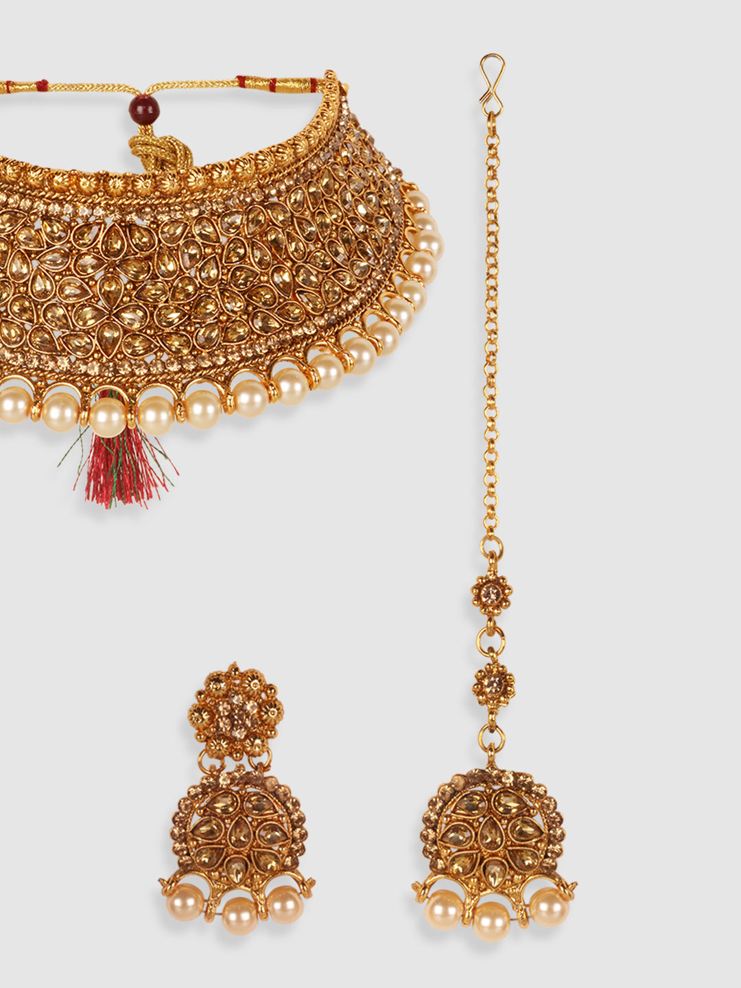 Gold-Toned Stone Studded Choker Set with Maangtika