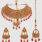 Women Red Gold-Plated Choker with Designer Jhumka Earring and Maangtika