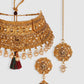 Gold Plated Stone Studded Choker Set with Chandbali Shape Earring & Maangtika