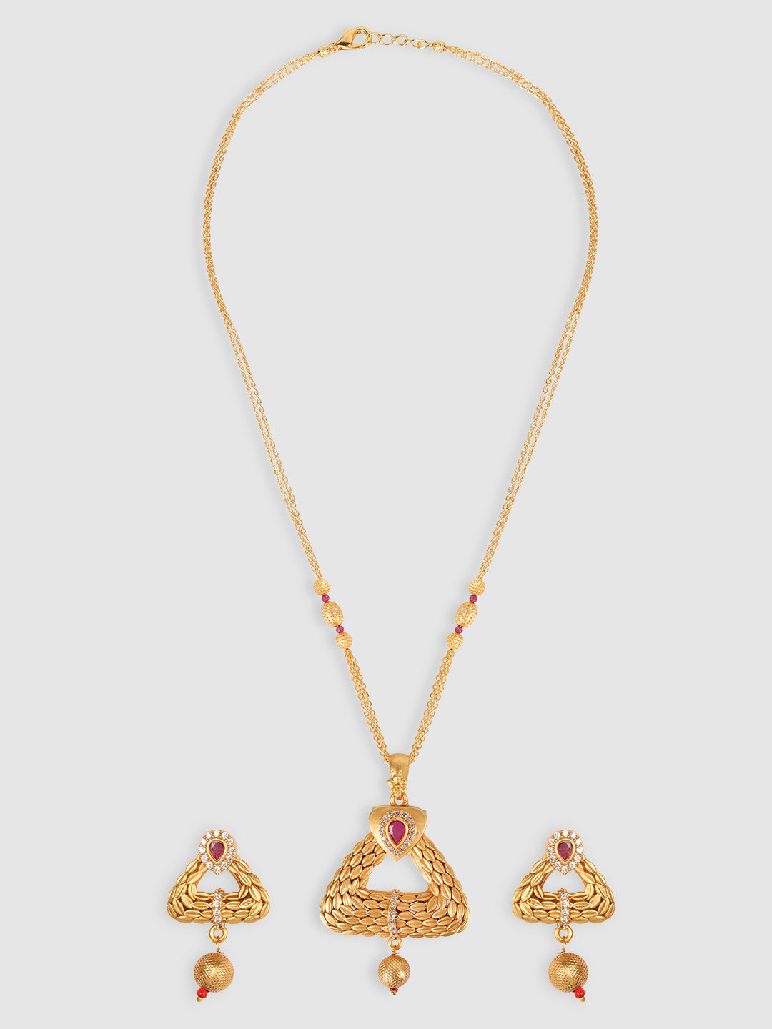 Gold-Plated Pink Stone Studded Jewellery Set