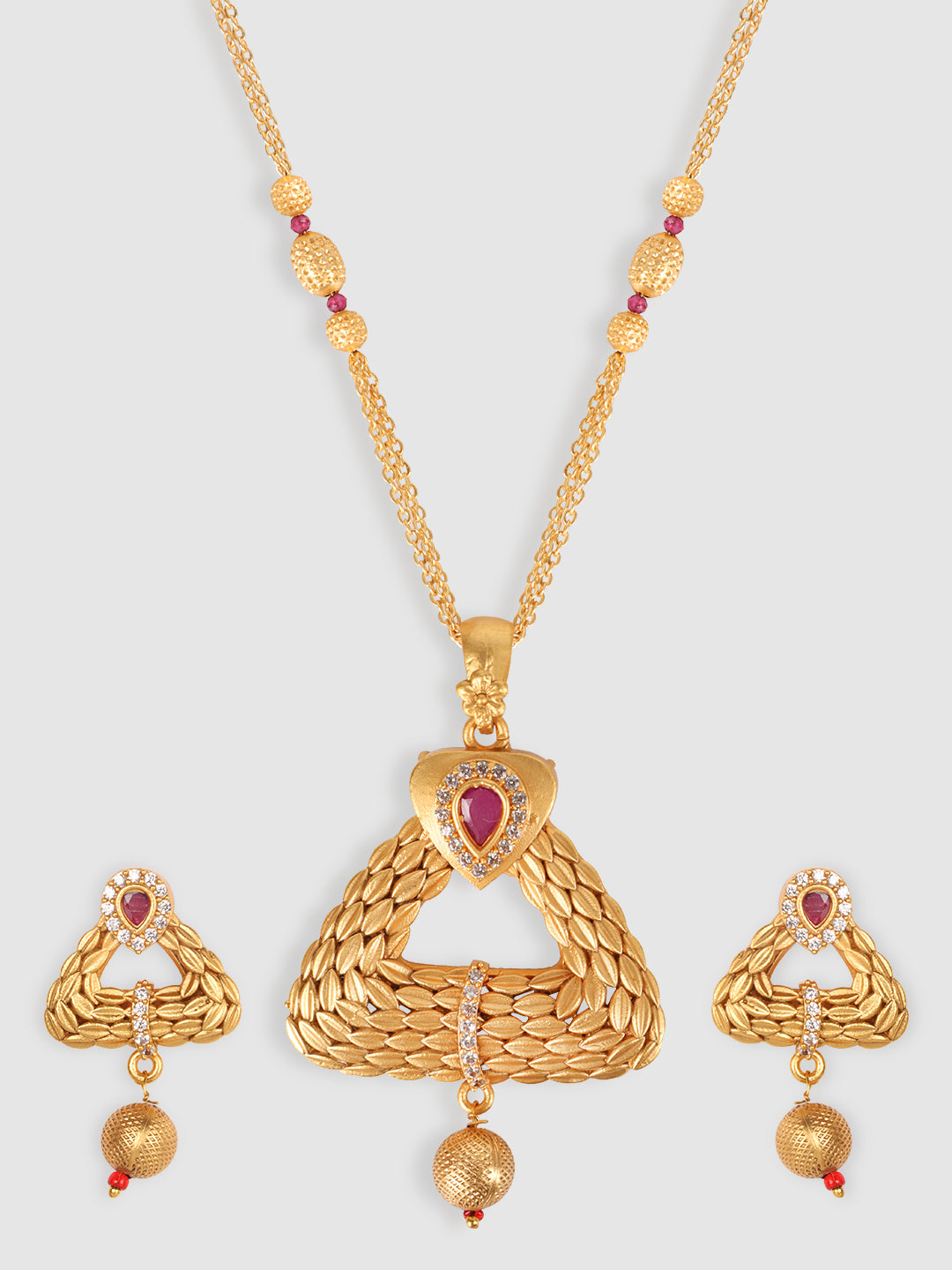 Gold-Plated Pink Stone Studded Jewellery Set