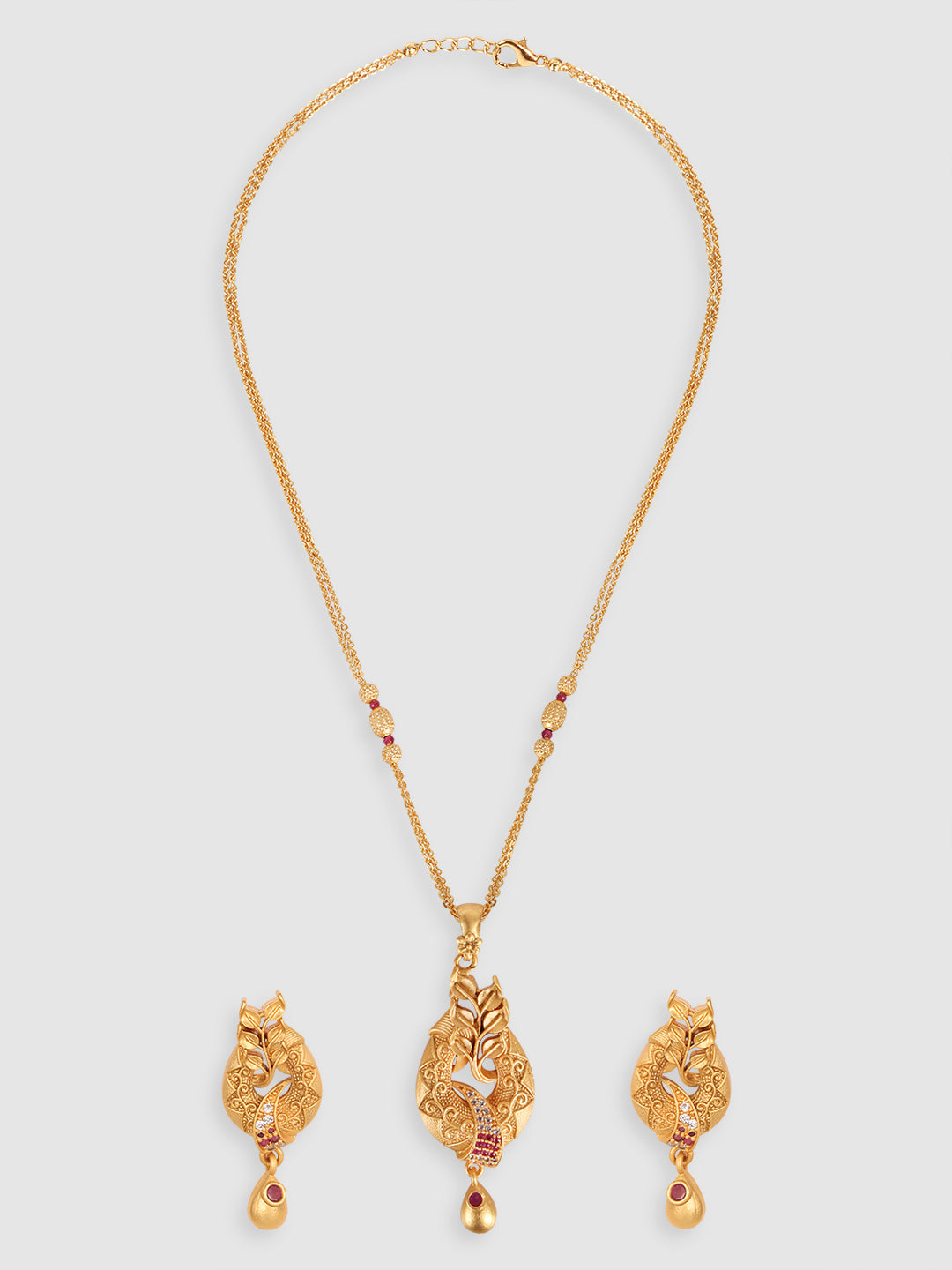 Gold-Plated Stone-Studded & Beaded Jewellery Set