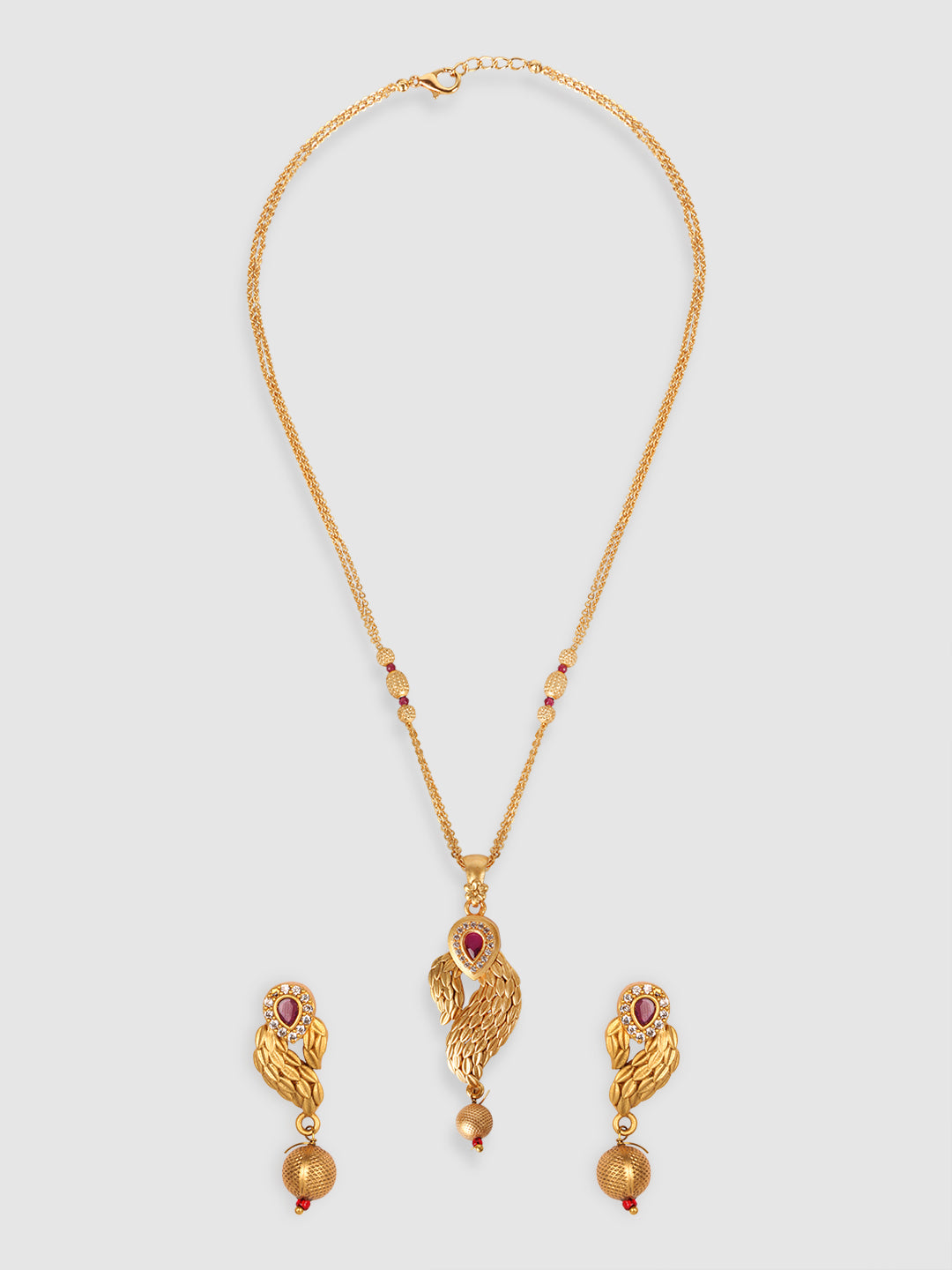 Gold Pink Stone Studded Jewellery Set