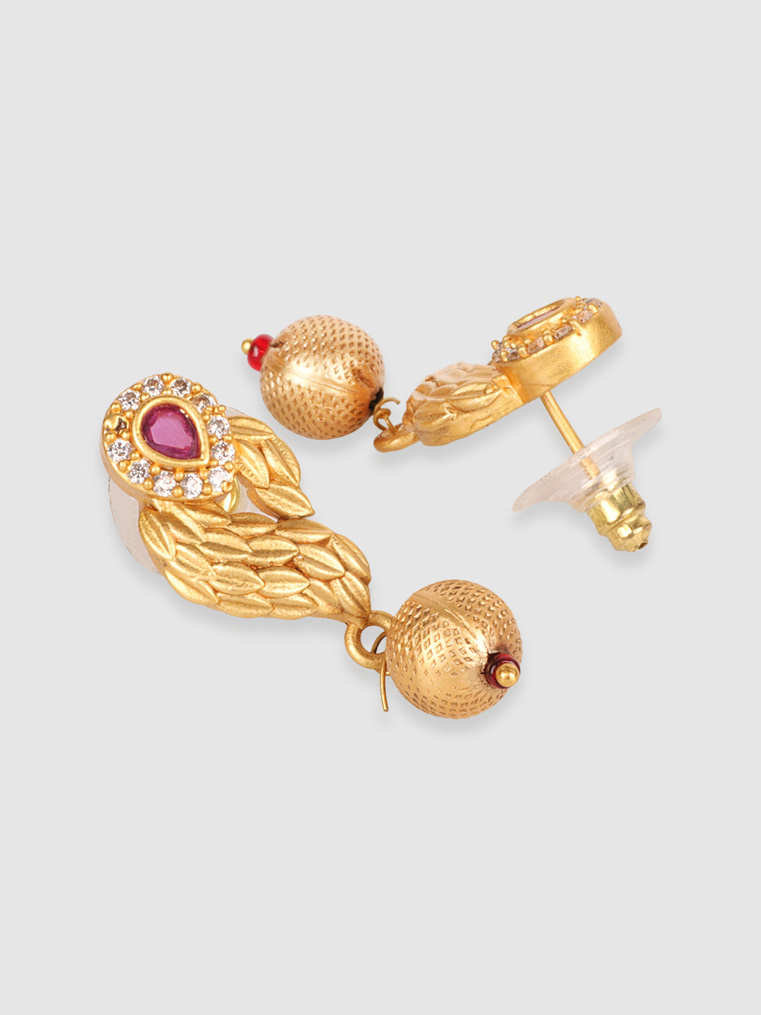 Gold Pink Stone Studded Jewellery Set