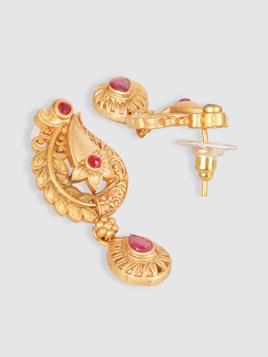 Designer Gold-Plated Pink Stone Studded Jewellery Set