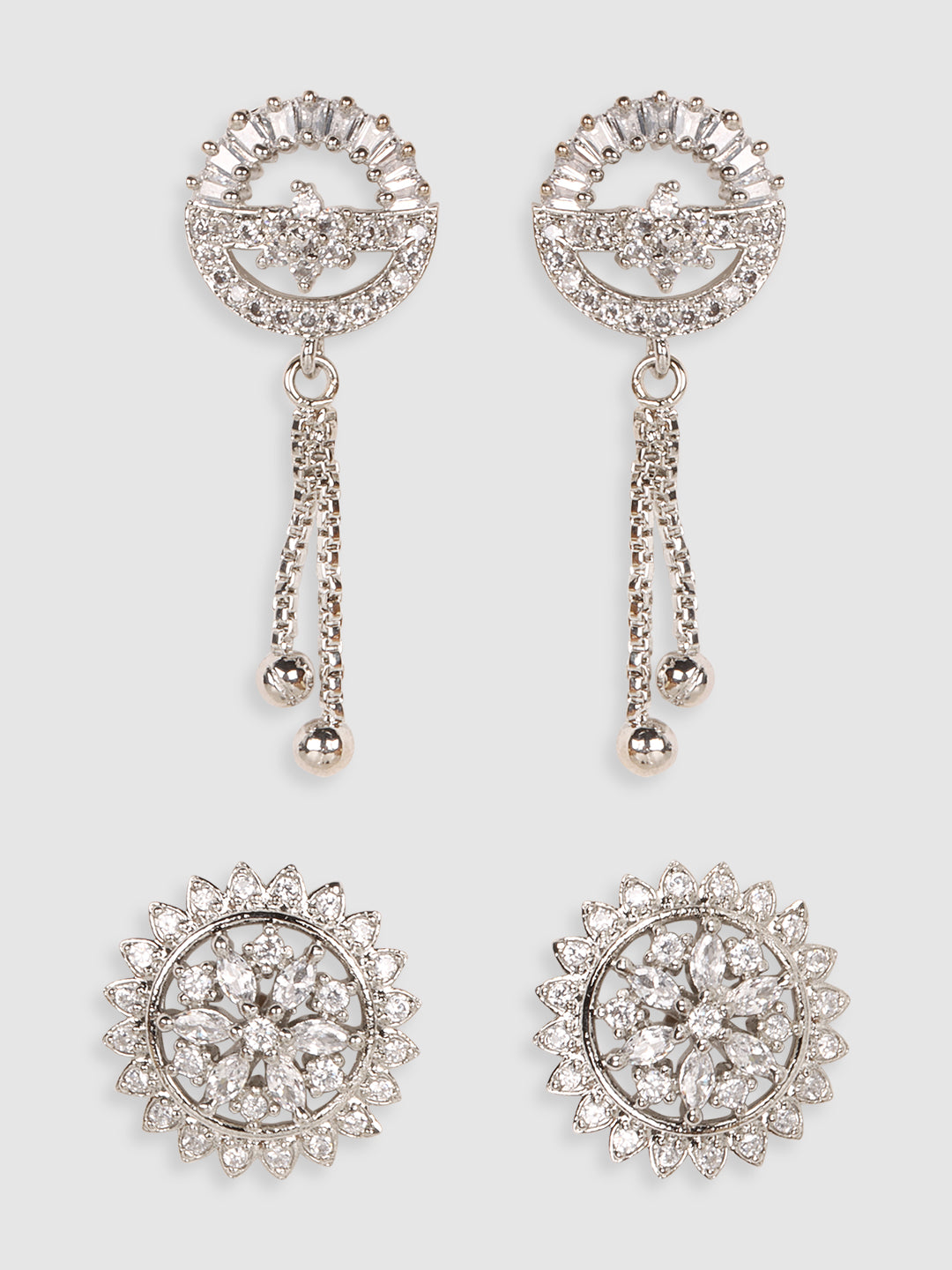 Silver-Toned Contemporary Studs Earrings