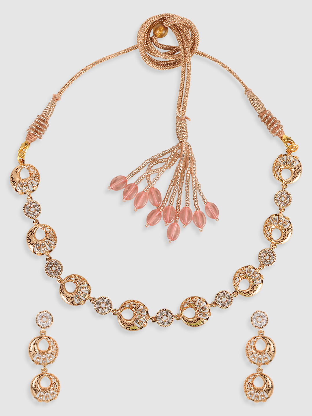 Gold-Plated White AD Studded Jewellery Set