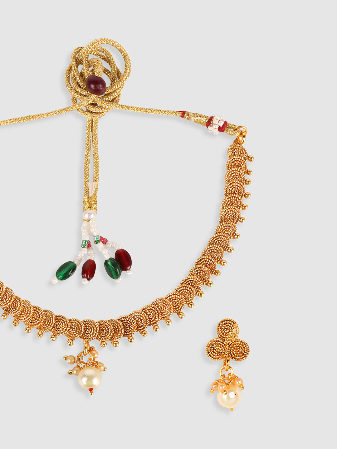 Gold-Plated Gold Pearl Beaded Jewellery Set