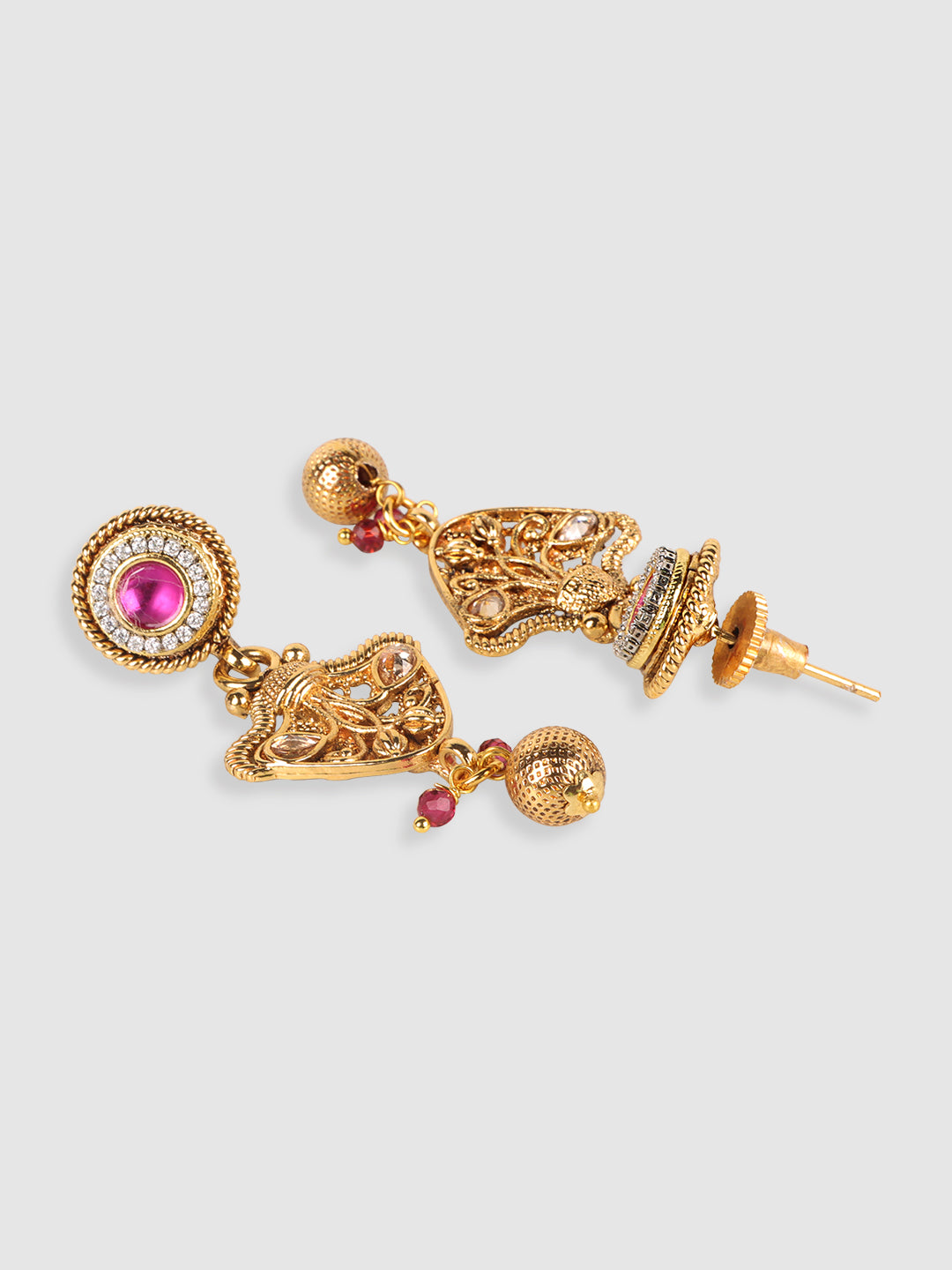 Gold-Plated & Magenta Stone Studded Jewellery Set