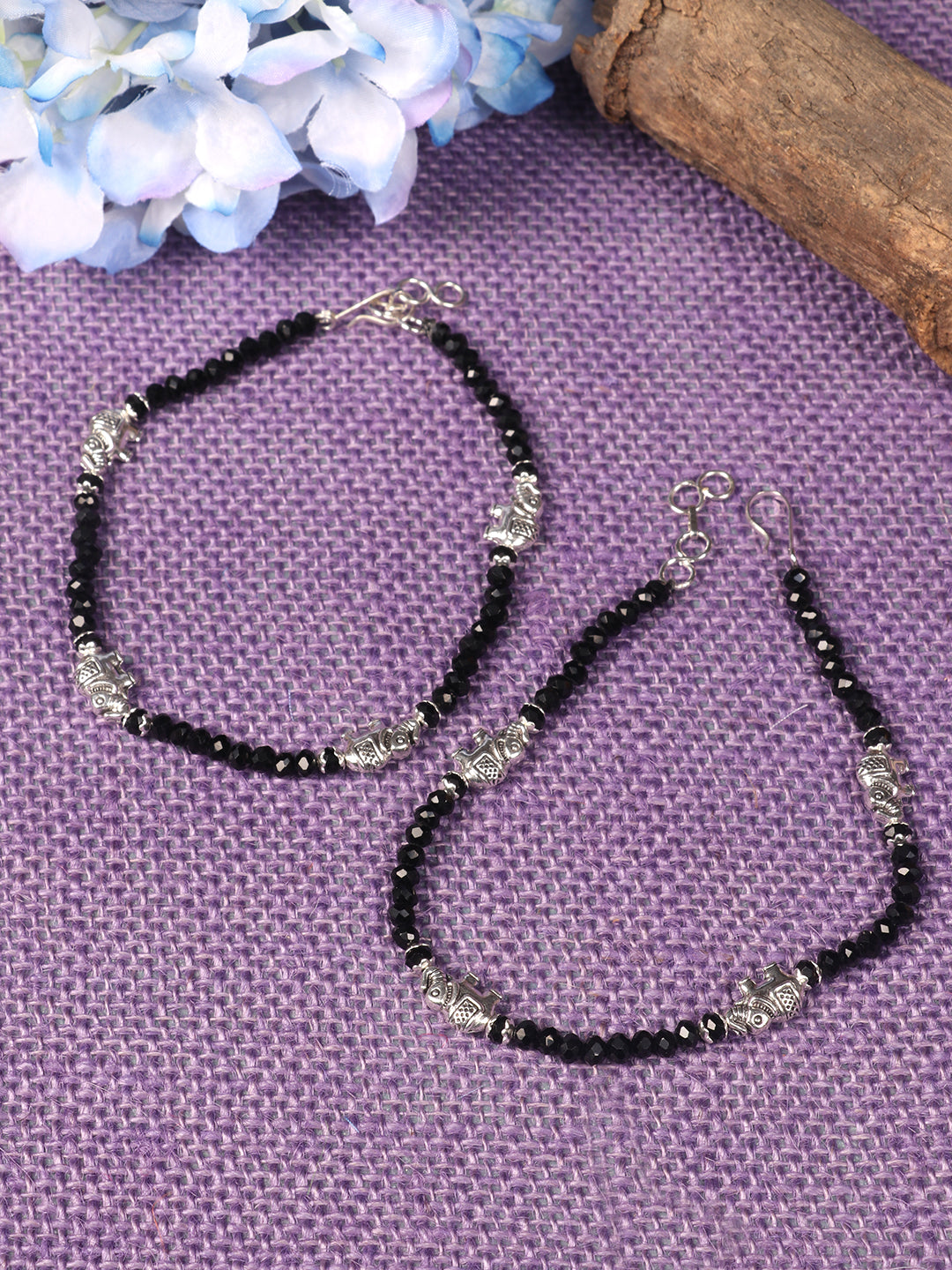 Black Silver-Plated Exclusive Anklet