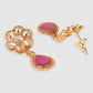 Gold-Plated Pink & Blue AD Studded & Beaded Jewellery Set