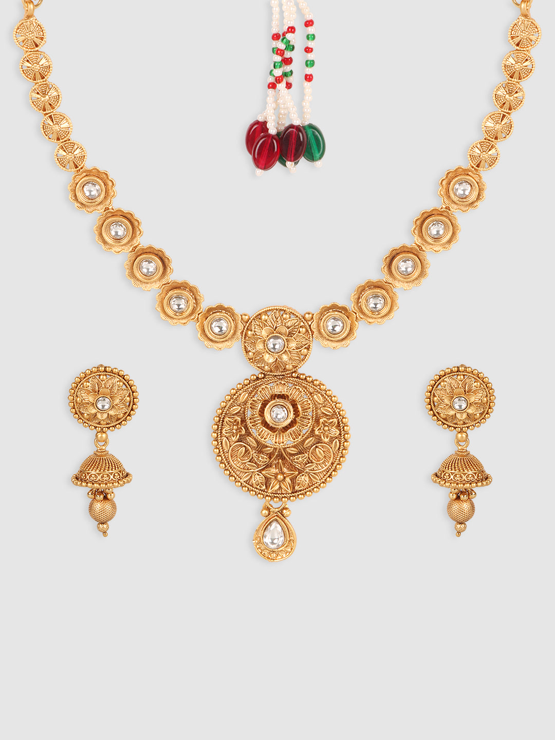 Gold Plated & Toned AD Studded Handcrafted Jewellery Set