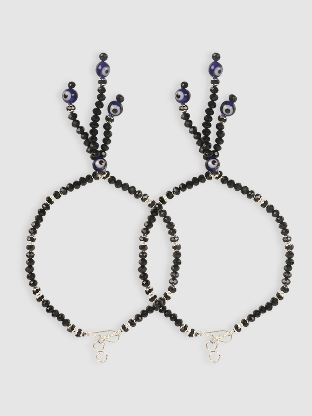 Set Of 2 Silver-Plated Black & Blue Beaded Handcrafted Anklets