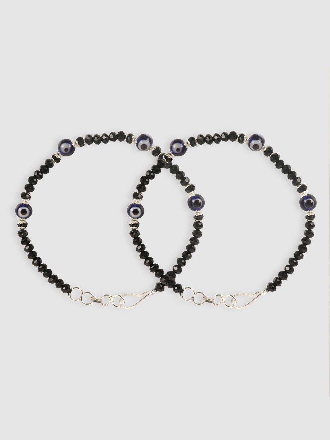 Set Of 2 Silver-Plated Beaded Anklets