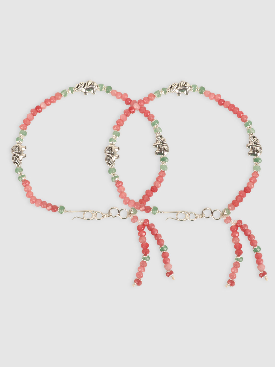 Stylish Sleek Pink & Silver-Toned Exclusive Designed Bead Anklets