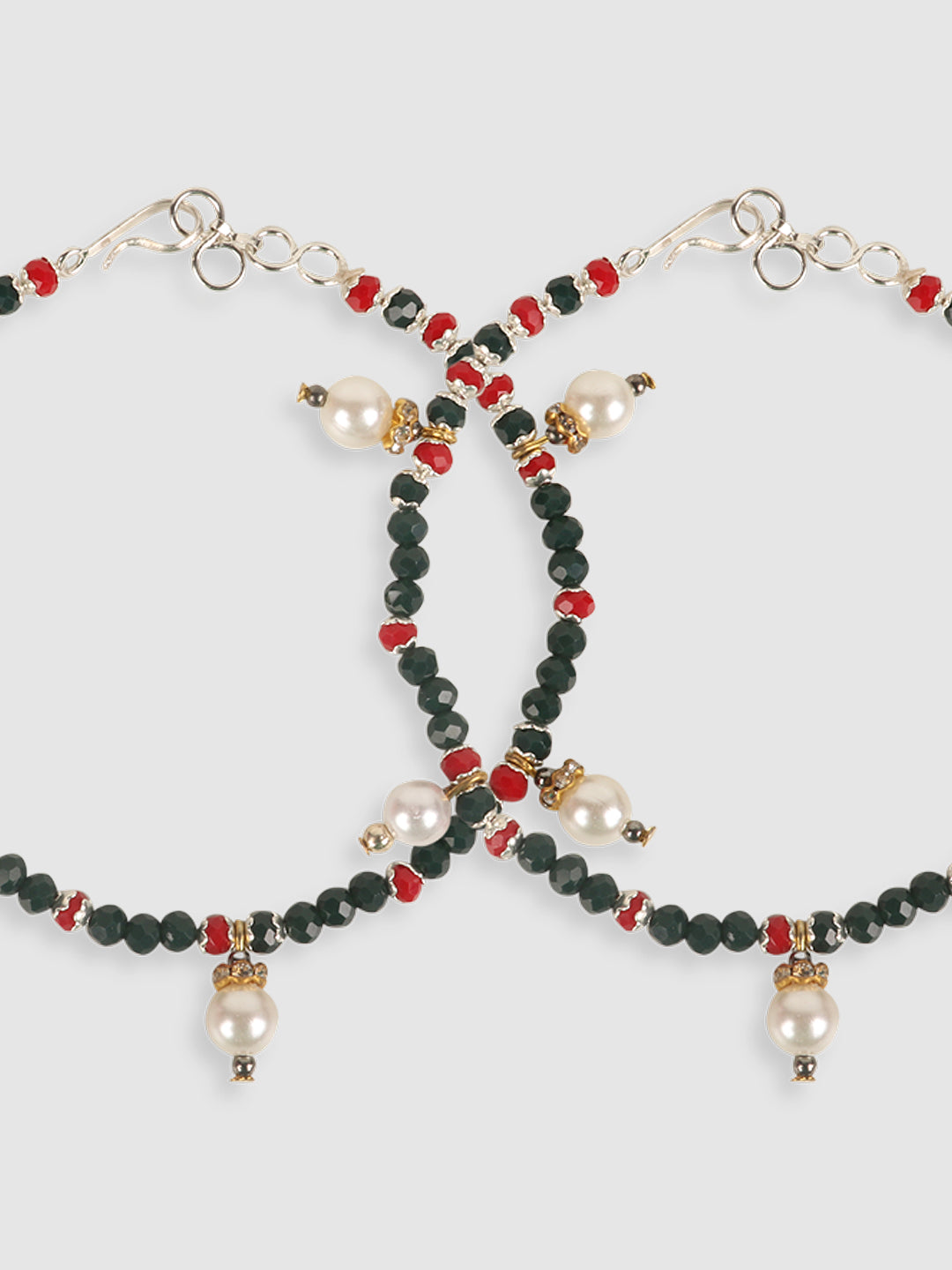 Green and Maroon Alloy Beaded Anklets