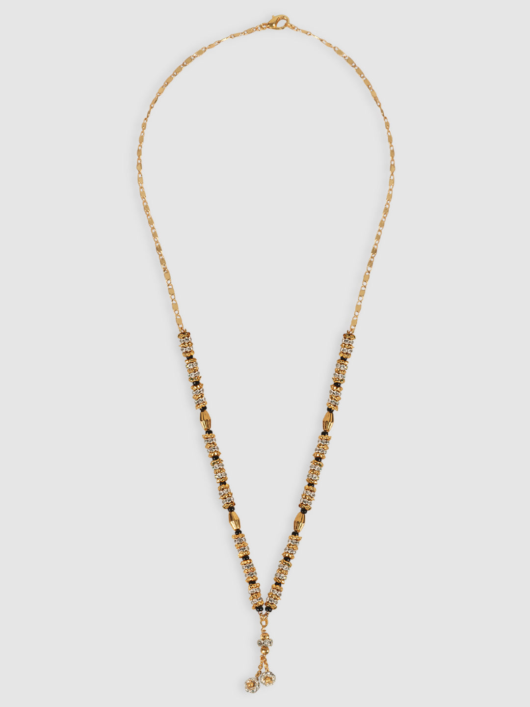 Gold Plated White AD Studded & Black Beaded Mangalsutra