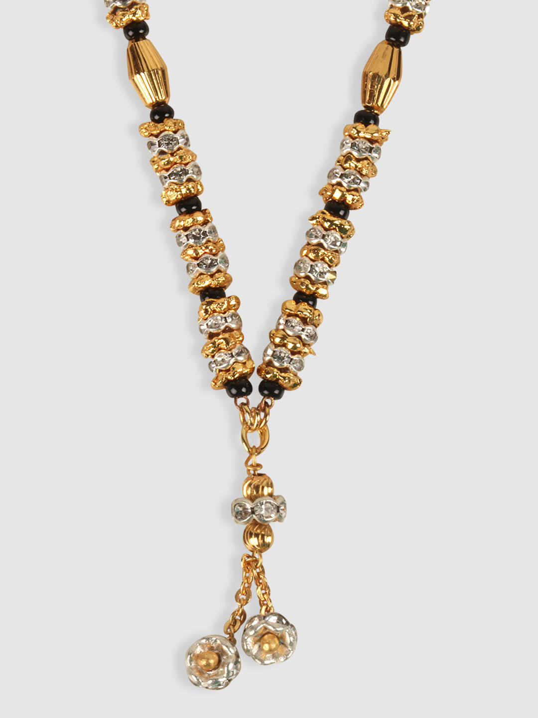 Gold Plated White AD Studded & Black Beaded Mangalsutra